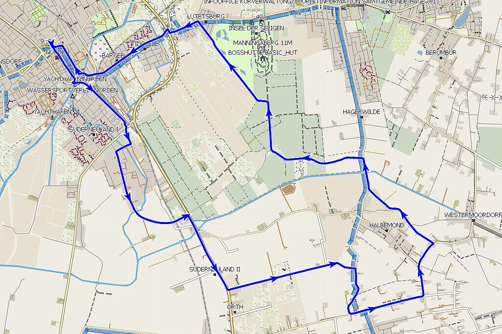 Streckenverlauf (blau: heute gemeinsame Tour Gemütliche und Flotte)